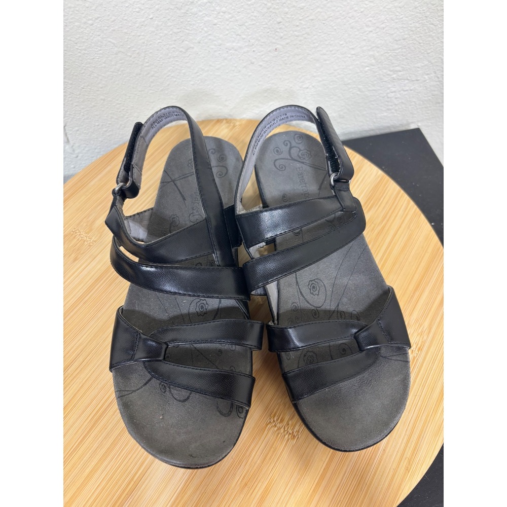 Baretraps Sandals 6.5 M Jerie Black Strappy Slingback Comfort Wedge Walking Shoe
